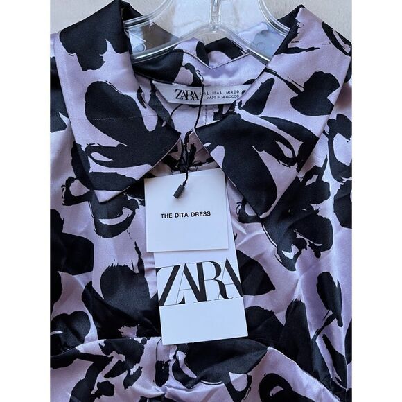NWT Zara Blogger’s Favorite “The Dita” Satin Effect Printed Ruched Mini Dress - Picture 11 of 16